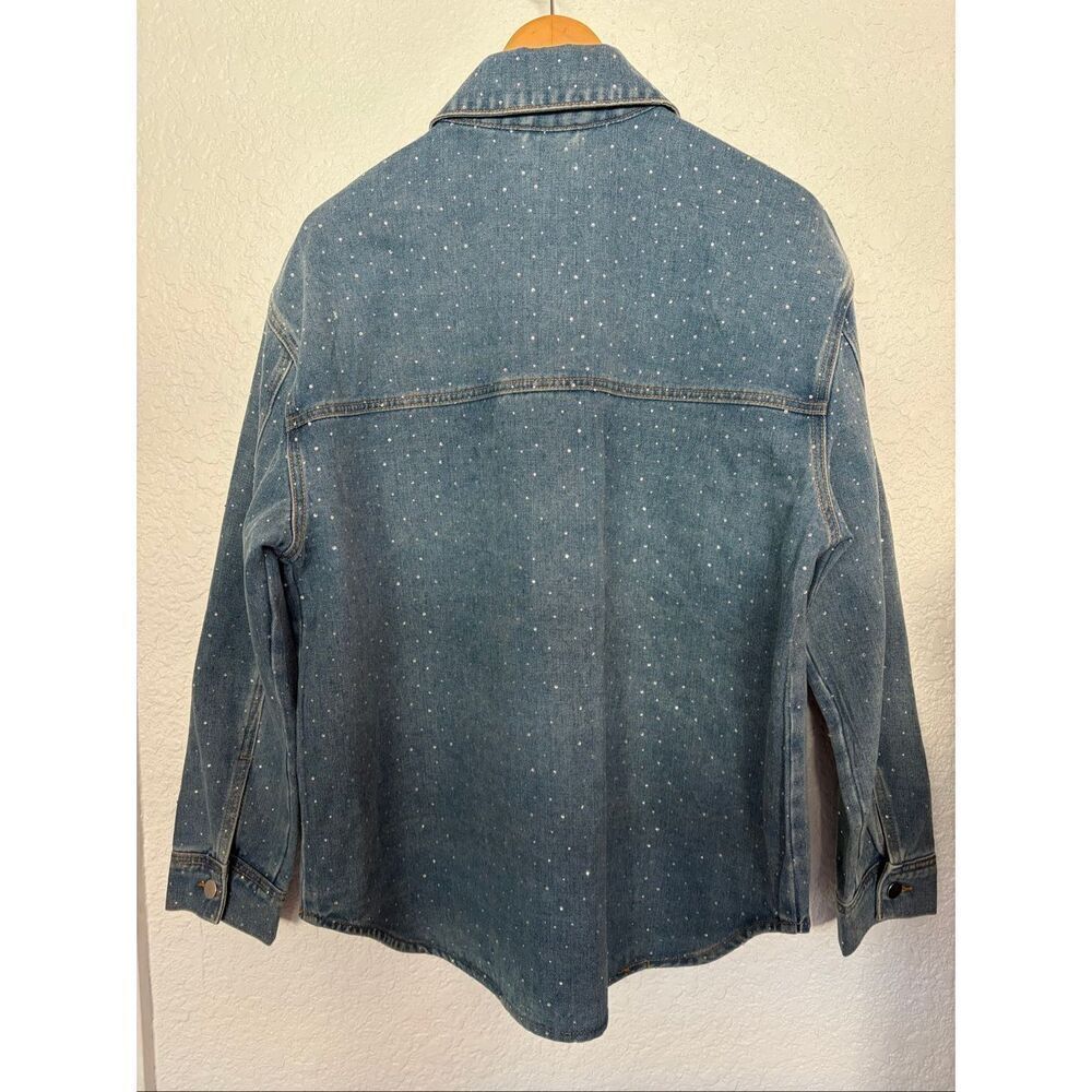 Avec Les Filles Rhinestone Denim Shacket Size L Embellished Button Front - Picture 4 of 12